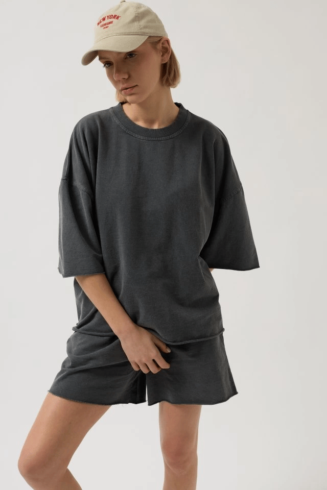 Oversize Lazer Kesim Bisiklet Yaka T-shirt