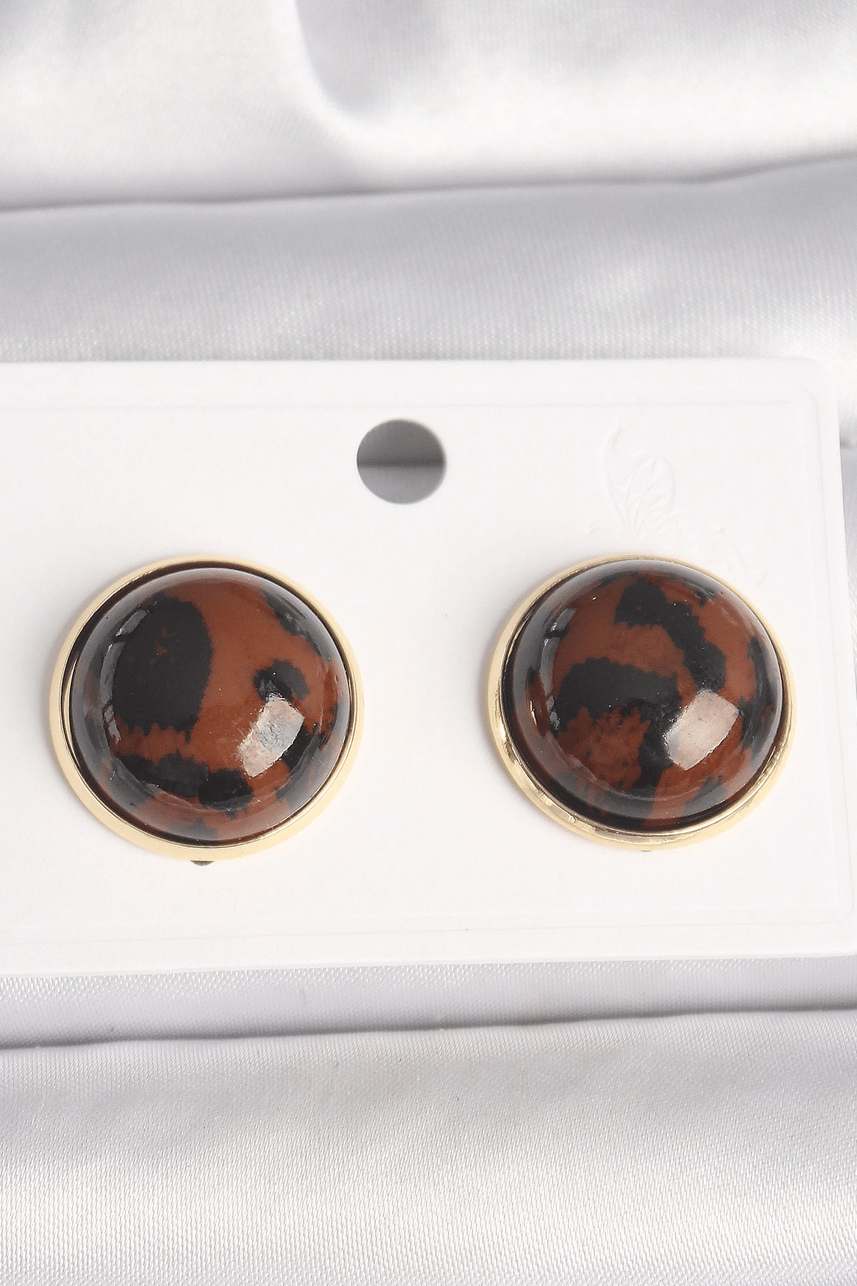 Pirinç Gold Renk 3d Daire Leopar Model Kadın Küpe