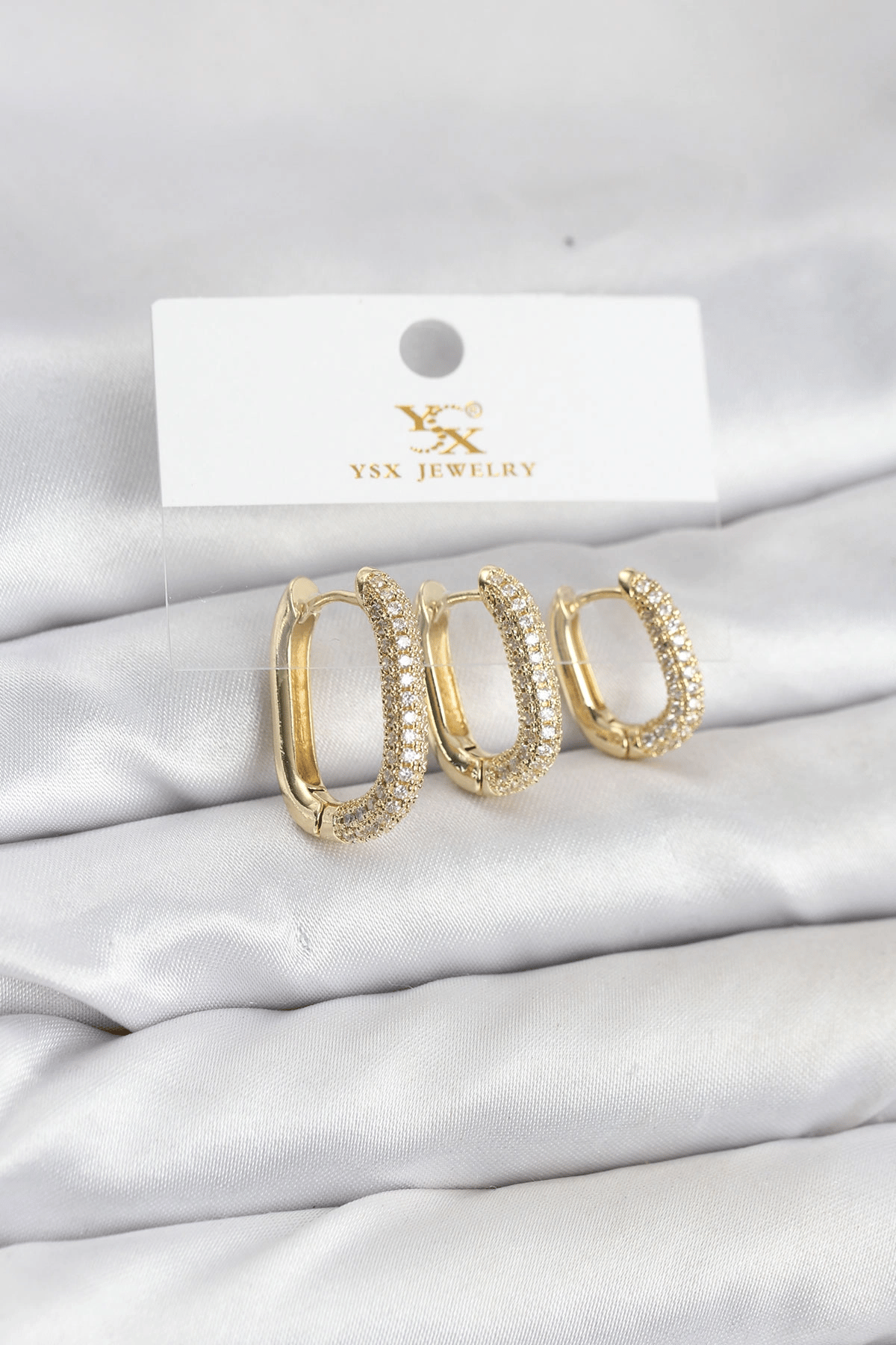 Pirinç Gold Renk Zirkon Taşlı Halka Model Ysx Trio Küpe Seti