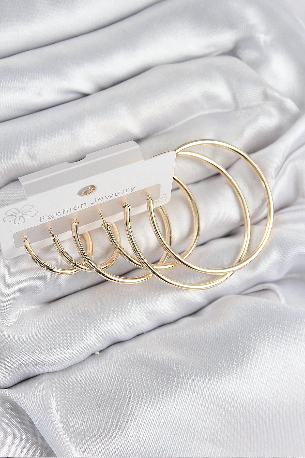Pirinç Halka Model Gold Renk Kadın Set Küpe