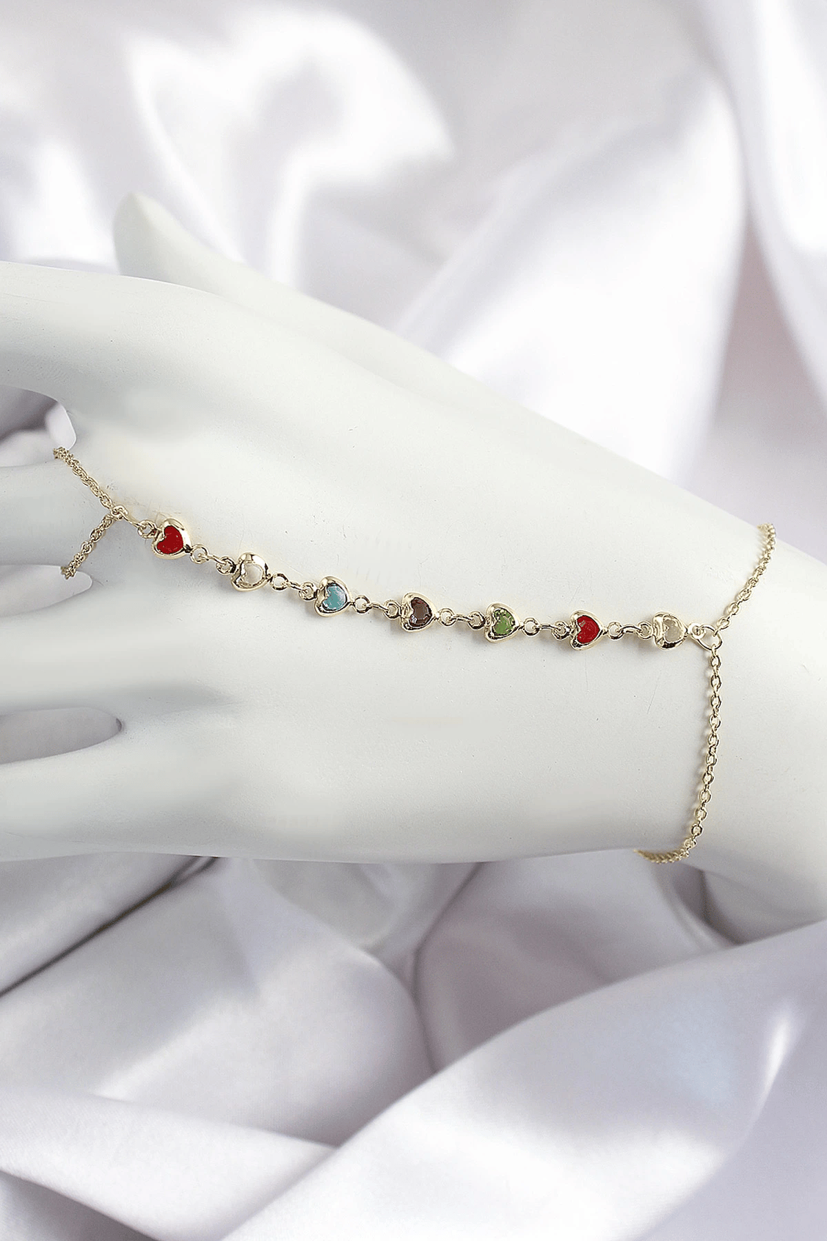 Pirinç Renkli Kalpli Zirkon Taşlı Y Model Gold Renk Kadın Şahmeran