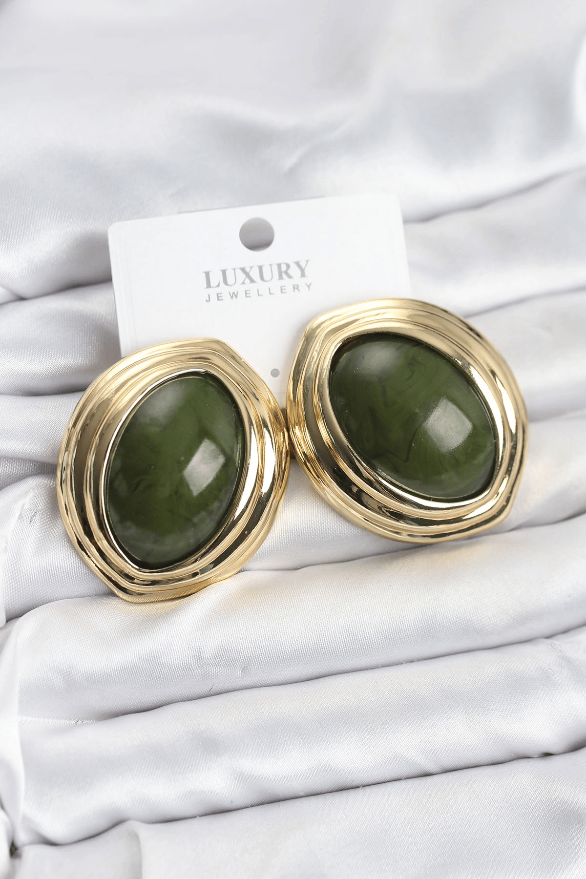 Pirinç Yeşil Badem Model Vintage Gold Kadın Küpe