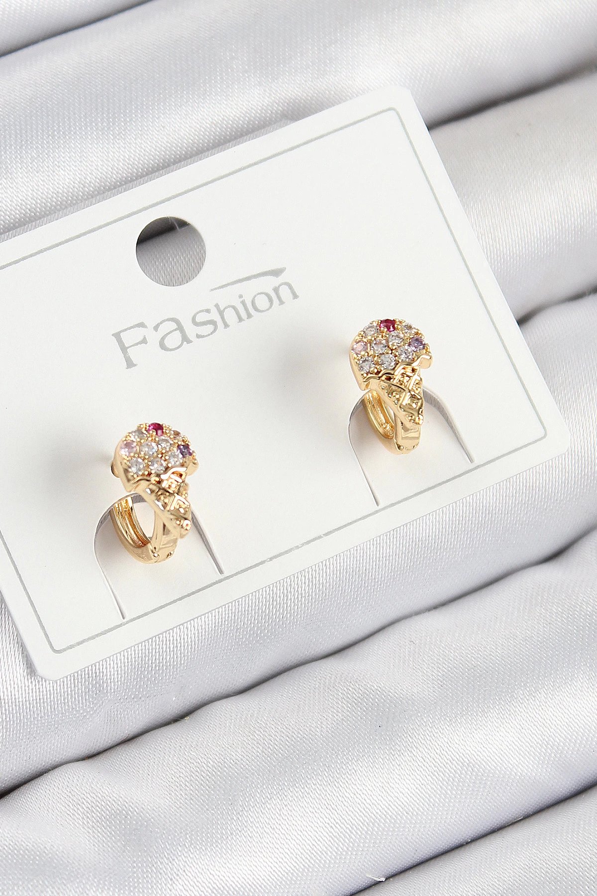 Pirinç Zirkon Taşlı Dondurma Model Gold Renk Çocuk Küpe