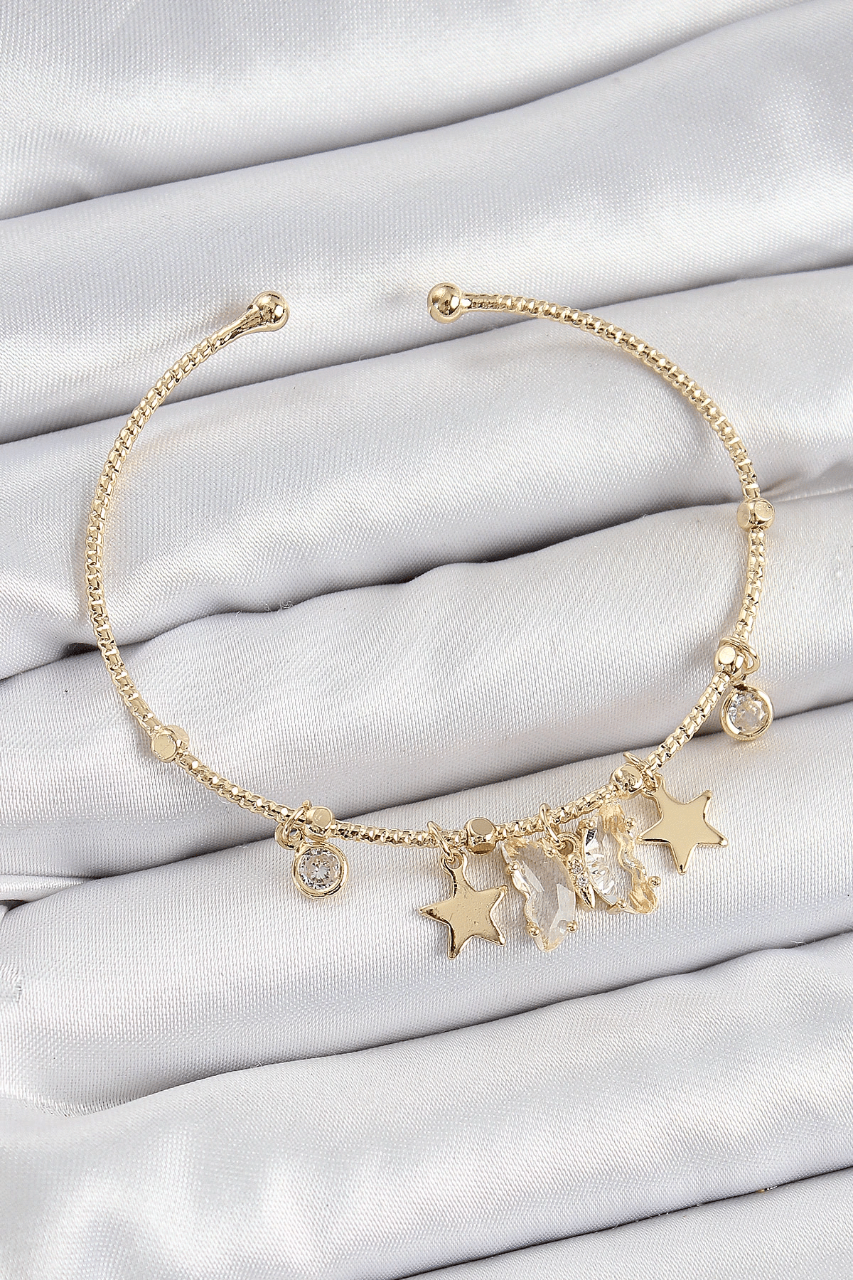 Pirinç Zirkon Taşlı Kelebek Ve Yıldız Model Gold Renk Charm Bileklik