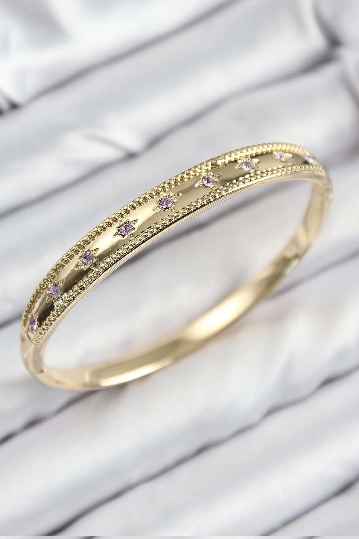 Pirinç Zirkon Taşlı Kutup Yıldızı Model Gold Renk Kadın Kelepçe