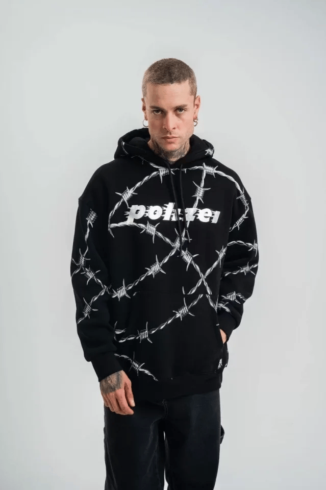 Polızeı Premium Kalite Kapşonlu Varak Ve Pano Baskılı Sweatshirt - Siyah