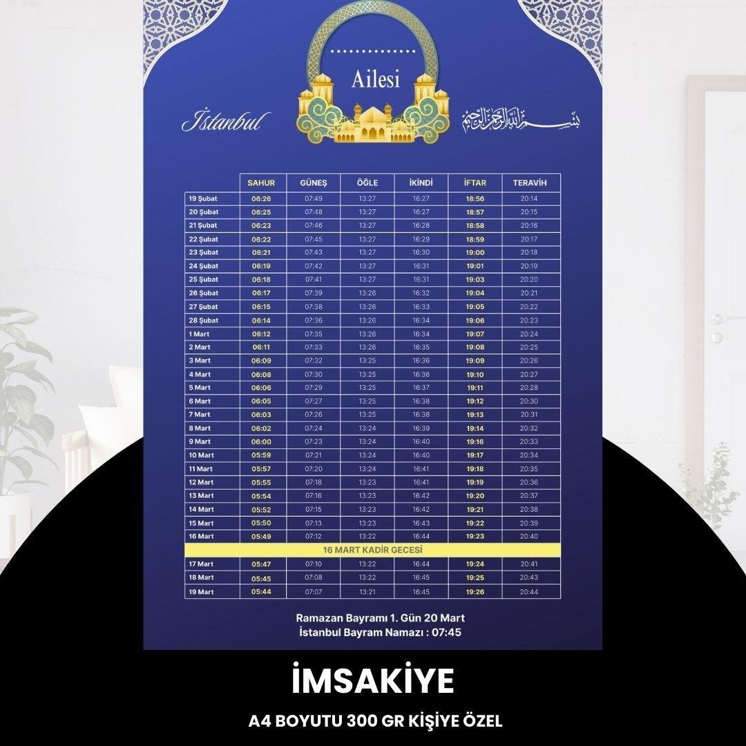 Ramazan İmsakiyesi - 300 Gr - A4 Boyut Kişiye Özel İsimli & Logolu 1 Adet Mor