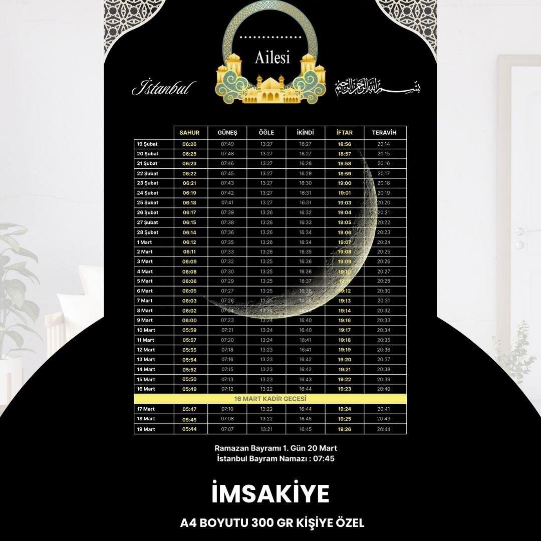 Ramazan İmsakiyesi - 300 Gr - A4 Boyut Kişiye Özel İsimli & Logolu 10 Adet Siyah-sarı