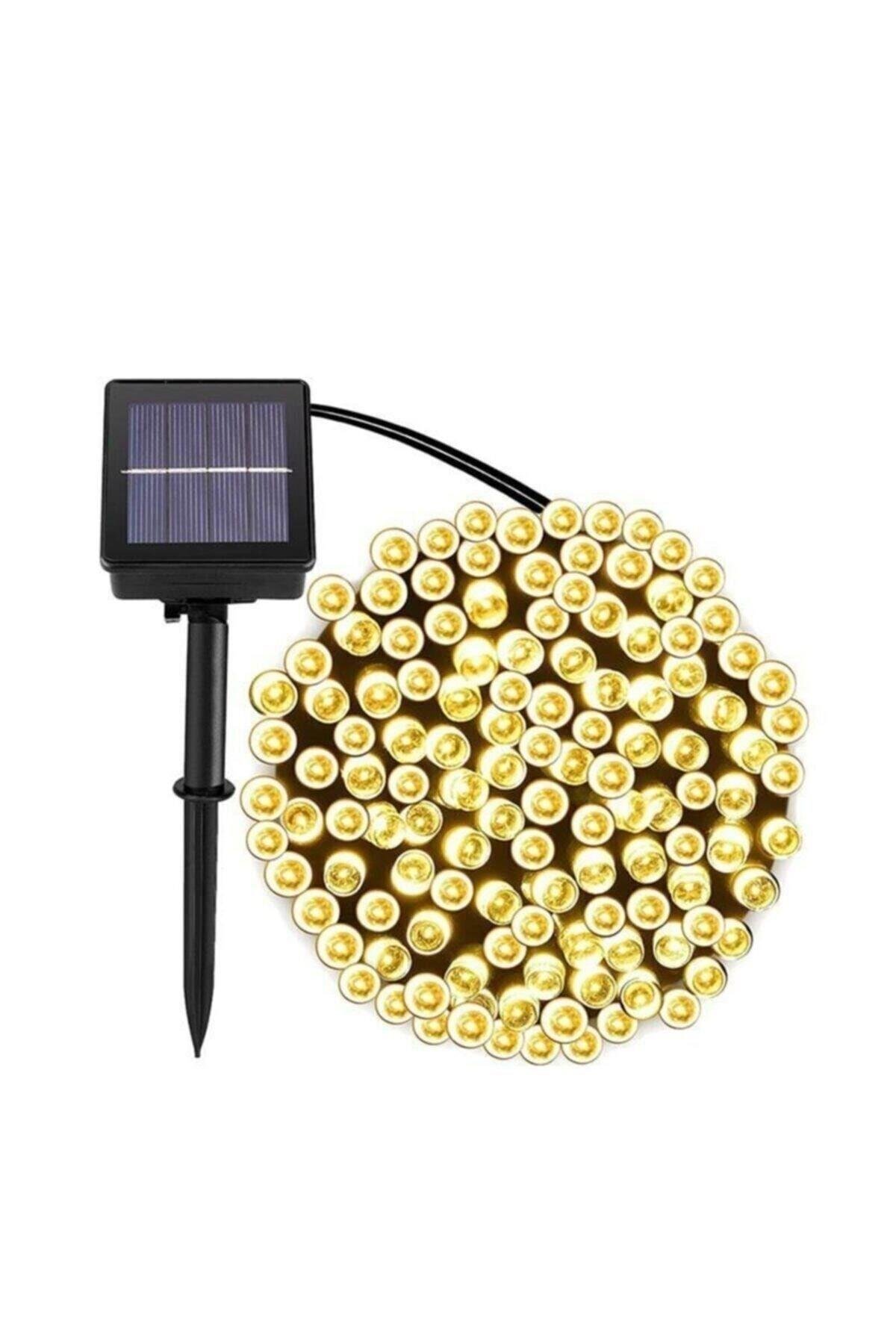 Solar 120 Ledli 10 Metre Gün Işığı Bahçe Aydınlatma Dekorasyon Güneş Enerjili Led Sarı Işık