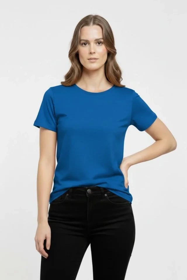 T-shirt Bisiklet Yaka Slim Fit Likralı Tişört Günlük Basic Body - İndigo