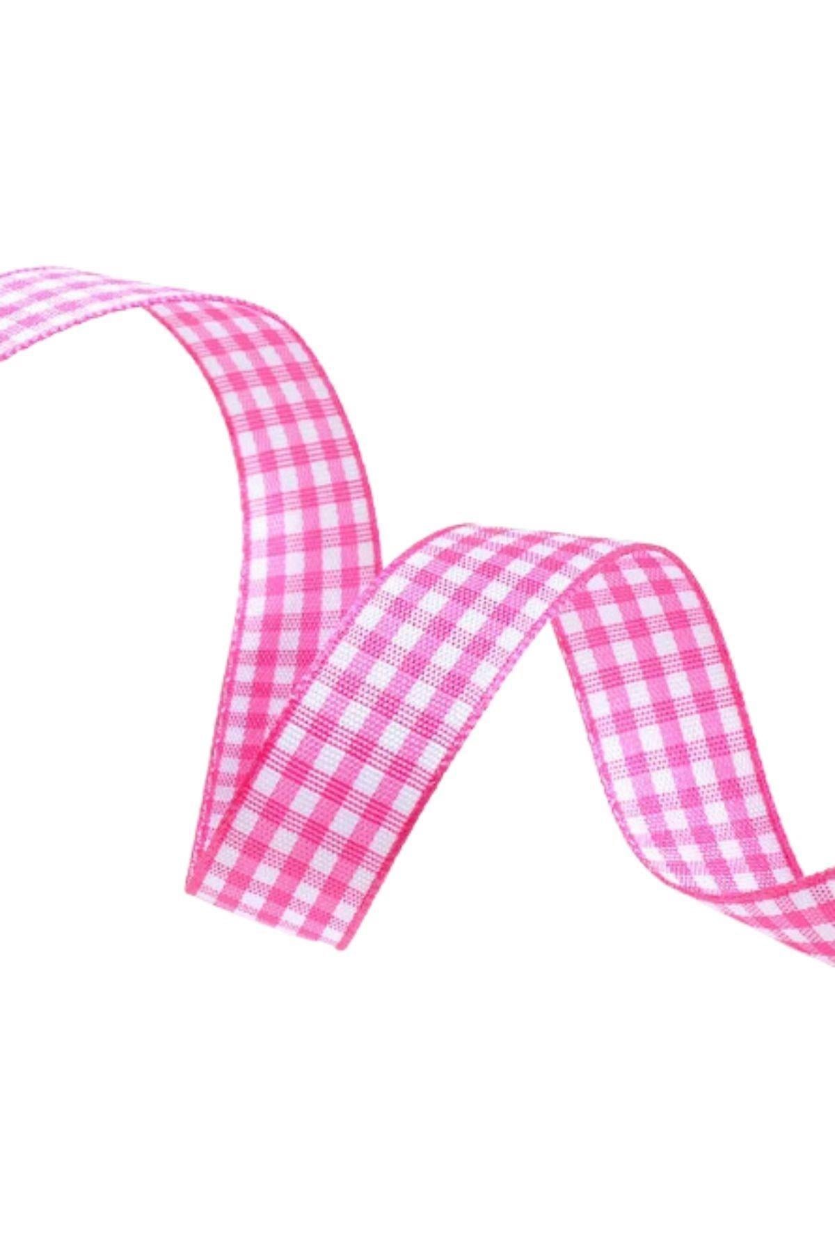 Tafta Ekoseli Kurdele 25 Mm Pembe 2 Metre