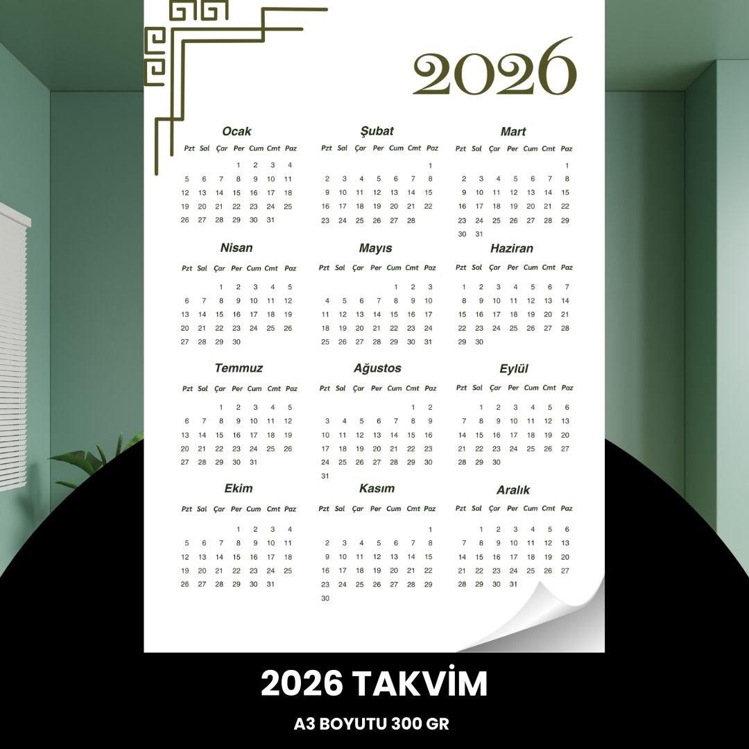Takvim 2026 Premium A3 300 Gr Dijital Baskı Beyaz