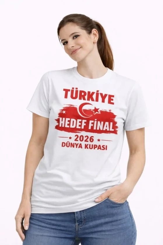 Türkiye Baskılı Tişört Ay Yıldız 2026 Dünya Kupası Taraftar Forma T-shirt - Beyaz