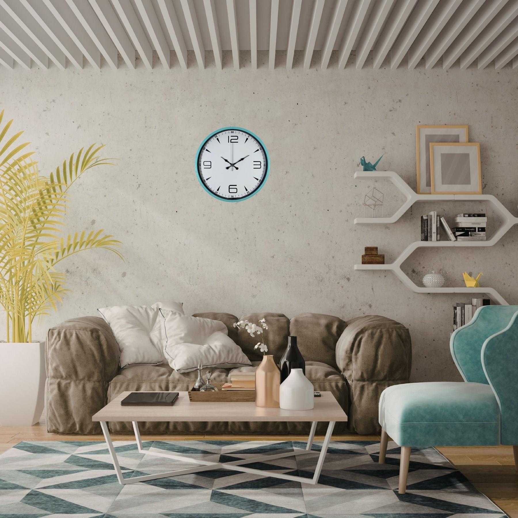 Turkuaz Dekoratif Stil 36 Cm Duvar Saati