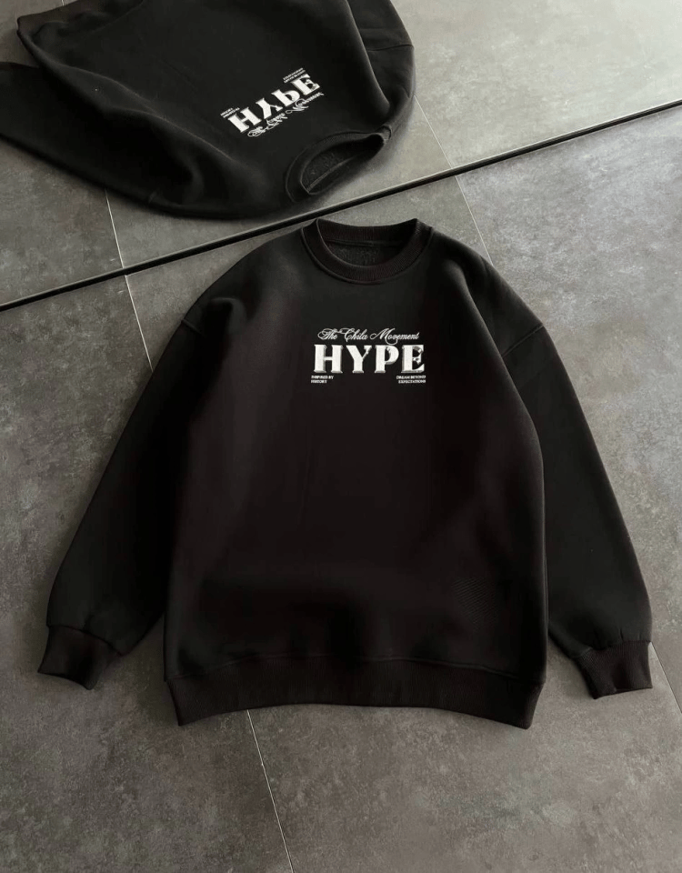 Üç İplik Bisiklet Yaka Baskılı Sweatshirt - Siyah