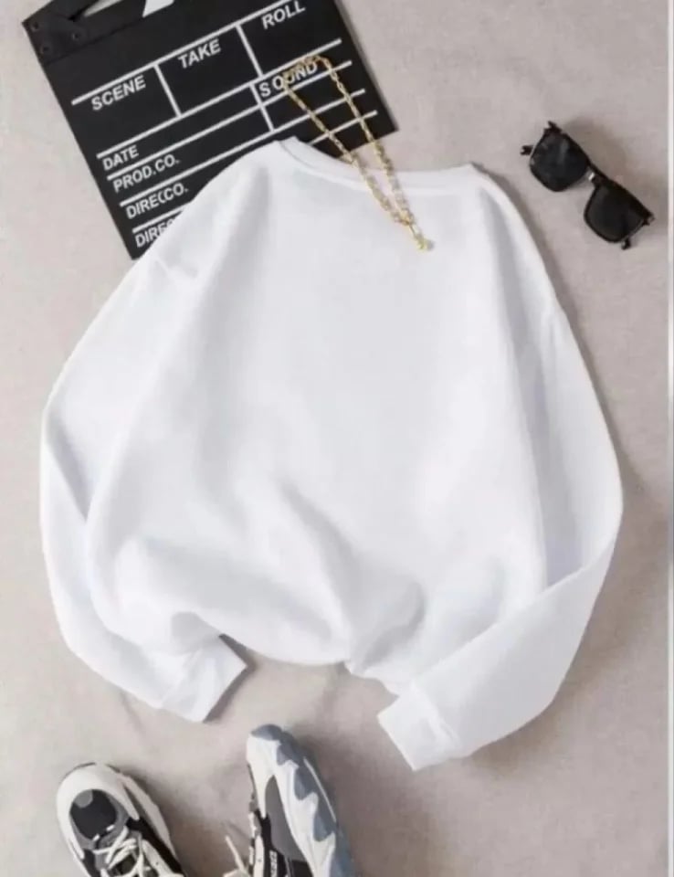 Üç İplik Biskilet Yaka Basic Sweatshirt - Beyaz