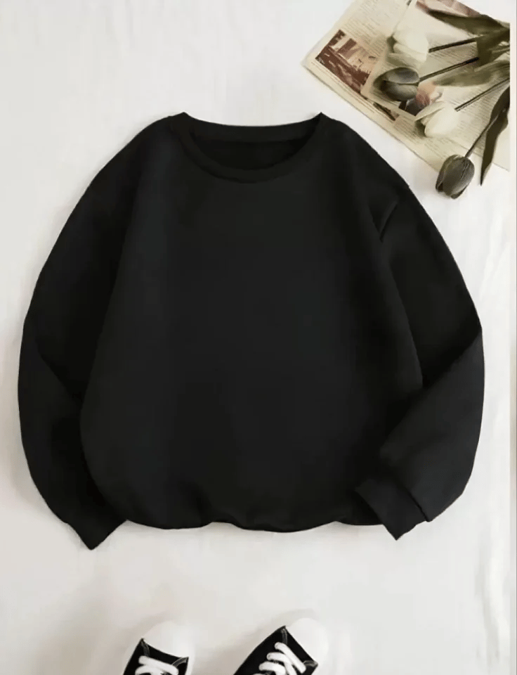 Üç İplik Biskilet Yaka Basic Sweatshirt - Siyah