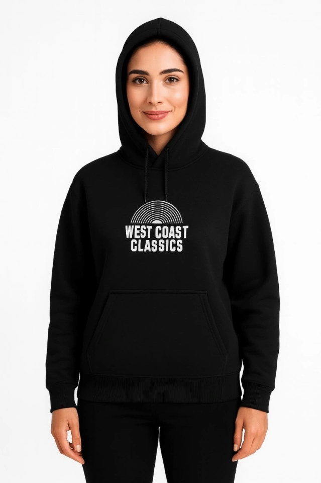 Üç İplik Kapüşonlu Ön Ve Arka Baskılı Sweatshirt Hoodie - Siyah