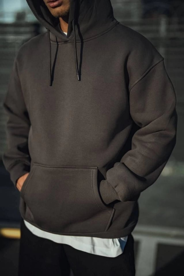 Üç İplik Penye Kapşonlu Basic Sweatshirt - Antrasit