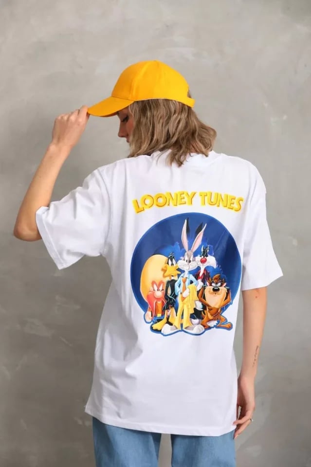 Unisex Baskılı Oversize T-shirt - Beyaz