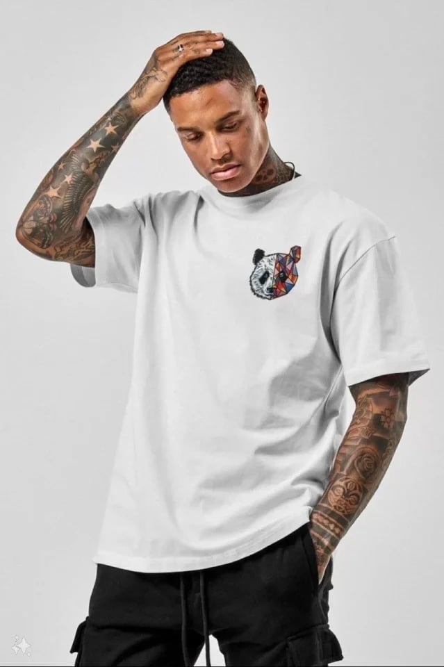 Unisex Baskılı Oversize T-shirt - Beyaz