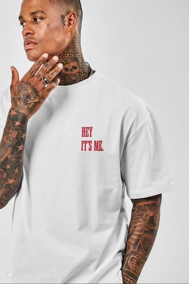 Unisex Baskılı Oversize T-shirt - Beyaz
