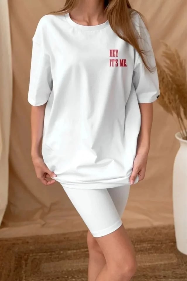 Unisex Baskılı Oversize T-shirt - Beyaz
