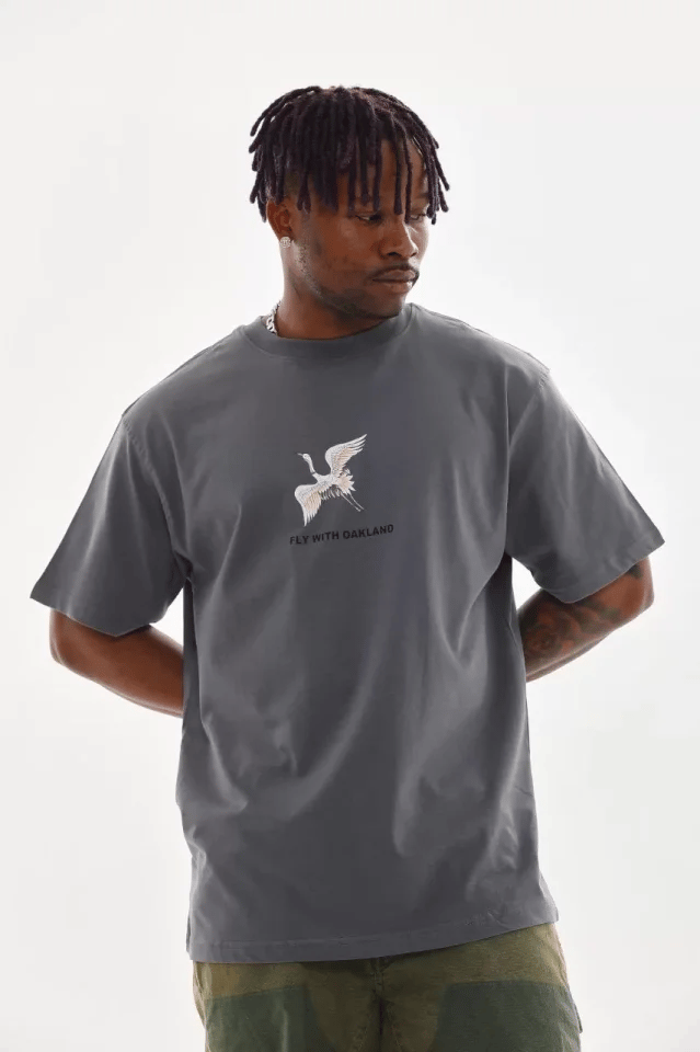 Unisex Baskılı Oversize T-shirt - Füme