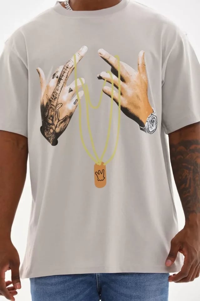 Unisex Baskılı Oversize T-shirt - Gri