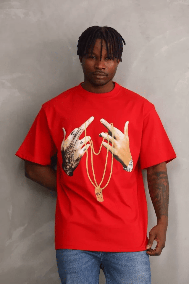Unisex Baskılı Oversize T-shirt - Kırmızı
