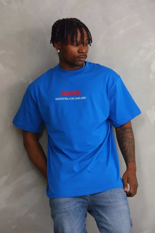 Unisex Baskılı Oversize T-shirt - Mavi