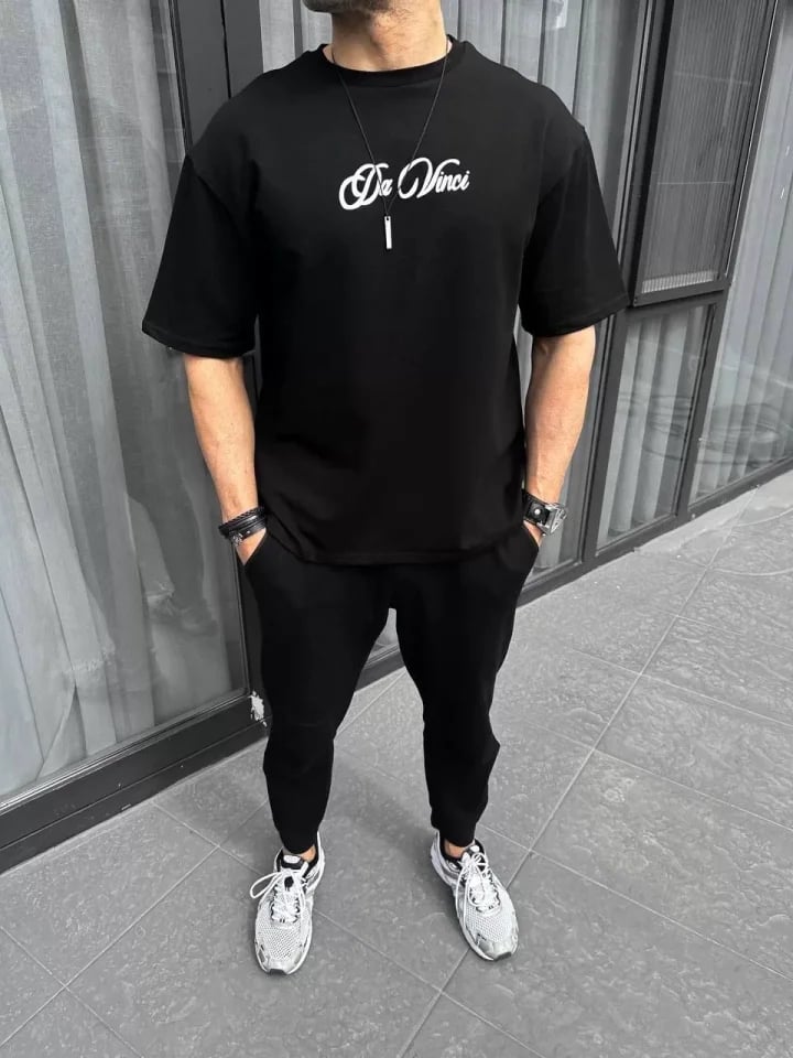 Unisex Baskılı Oversize T-shirt - Siyah