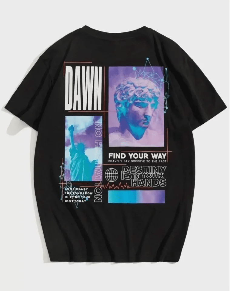Unisex Baskılı Oversize T-shirt - Siyah