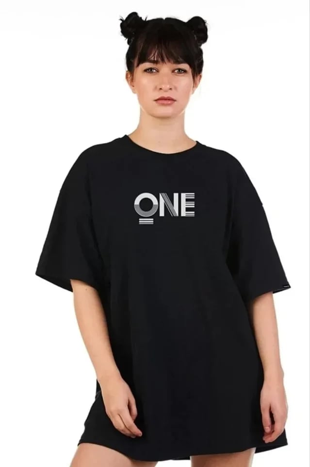 Unisex Baskılı Oversize T-shirt - Siyah