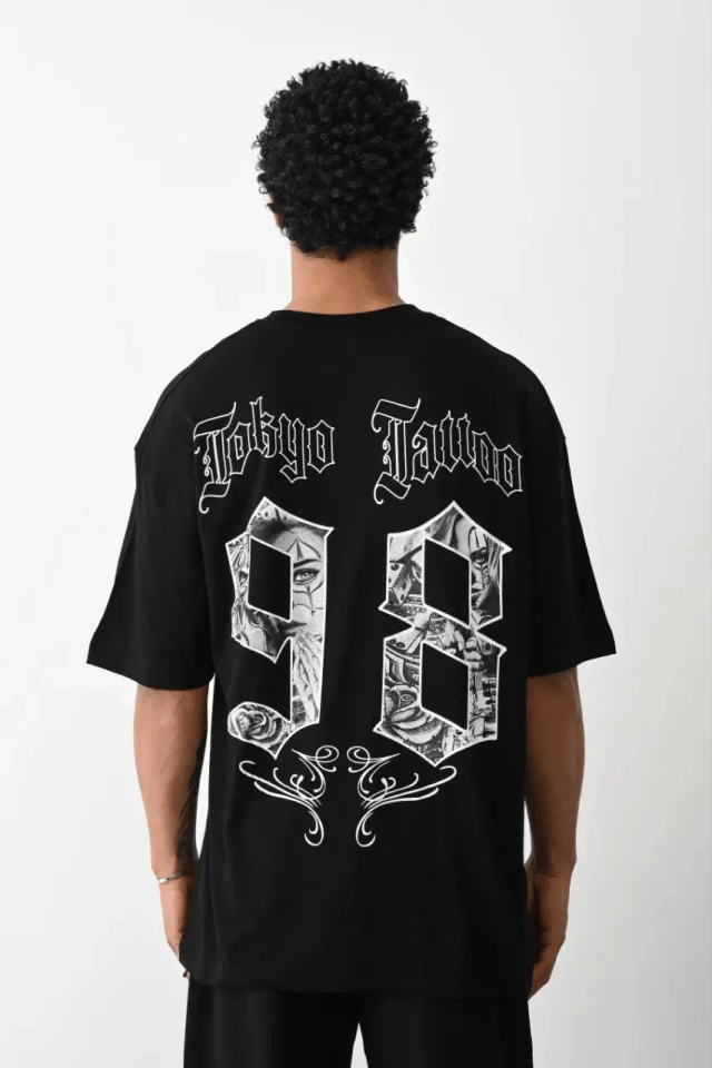 Unisex Baskılı Oversize T-shirt - Siyah