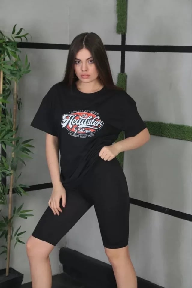 Unisex Baskılı Oversize T-shirt - Siyah