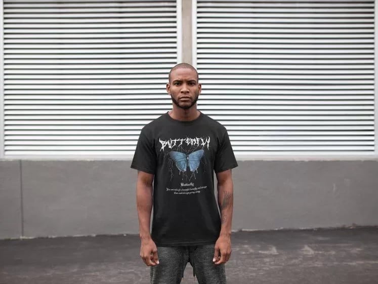Unisex Bisiklet Yaka Baskılı Oversize T-shirt - Siyah