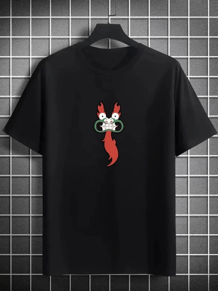 Unisex Bisiklet Yaka Baskılı Oversize T-shirt - Siyah