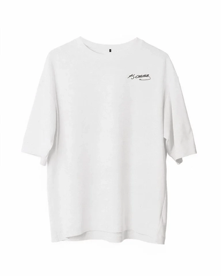 Unisex Bisiklet Yaka Baskılı Oversize T-shirt - Beyaz
