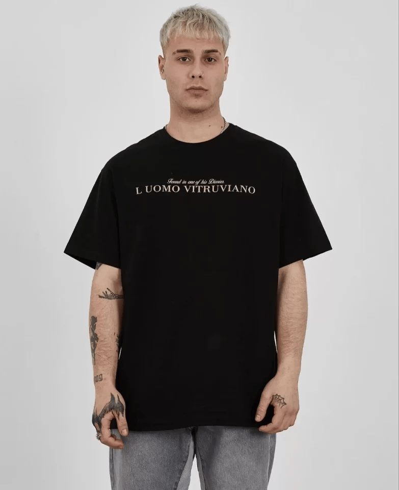 Unisex Bisiklet Yaka Baskılı Oversize T-shirt - Beyaz