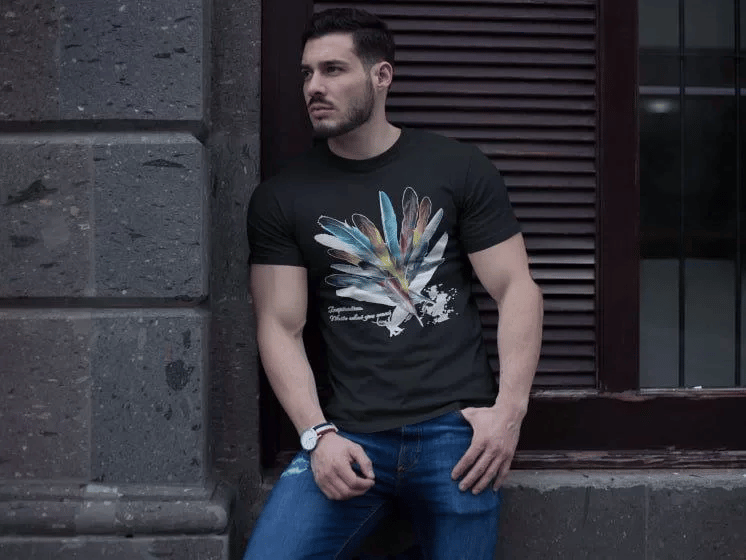 Unisex Bisiklet Yaka Baskılı Oversize T-shirt - Siyah