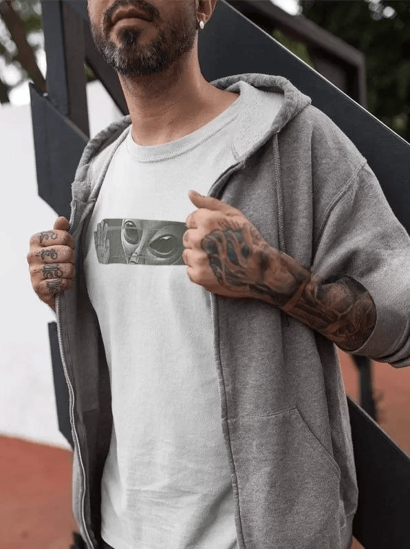 Unisex Bisiklet Yaka Baskılı Oversize T-shirt - Siyah