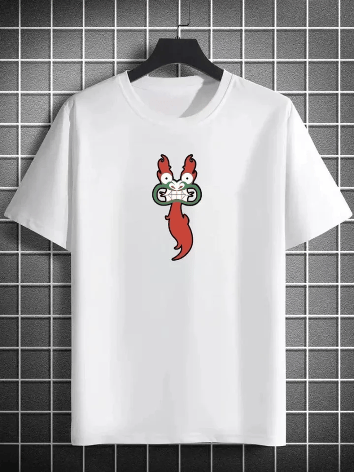 Unisex Bisiklet Yaka Baskılı Oversize T-shirt - Beyaz