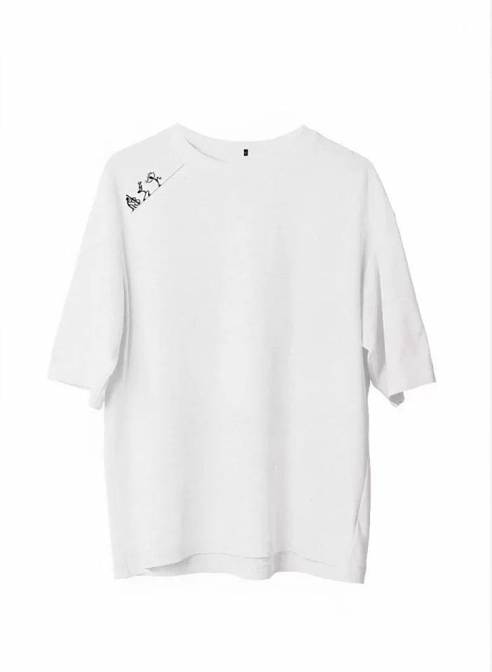 Unisex Bisiklet Yaka Baskılı Oversize T-shirt - Beyaz