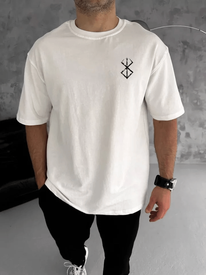 Unisex Bisiklet Yaka Baskılı Oversize T-shirt - Beyaz