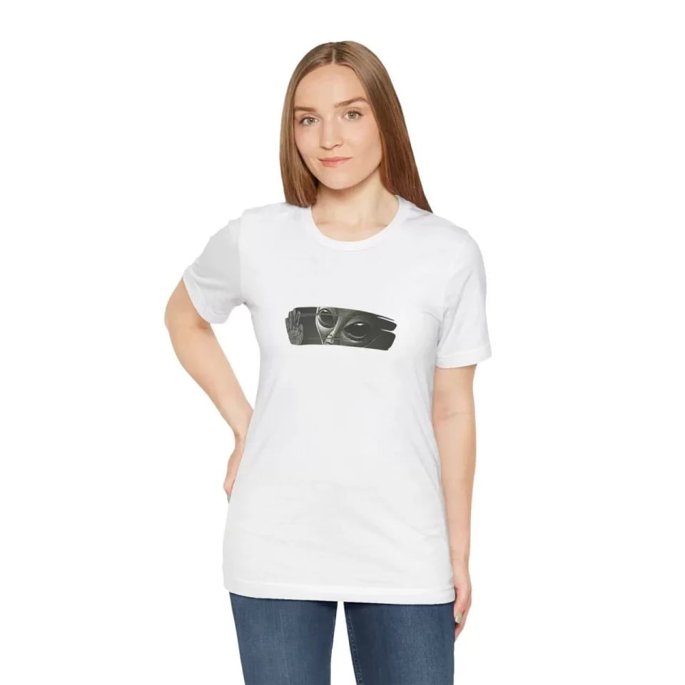 Unisex Bisiklet Yaka Baskılı T-shirt - Beyaz