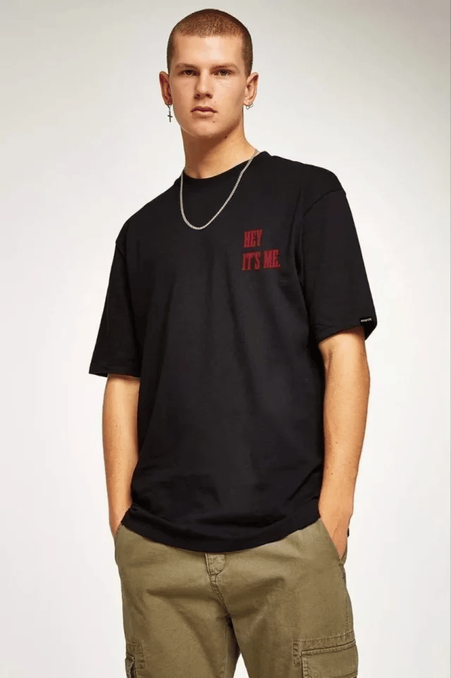 Unisex Bisiklet Yaka Oversize Baskılı T-shirt - Siyah
