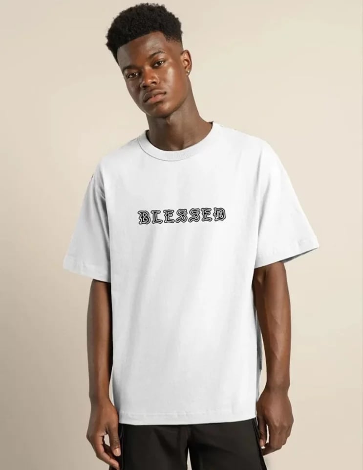 Unisex Bisiklet Yaka Oversize Baskılı T-shirt - Beyaz