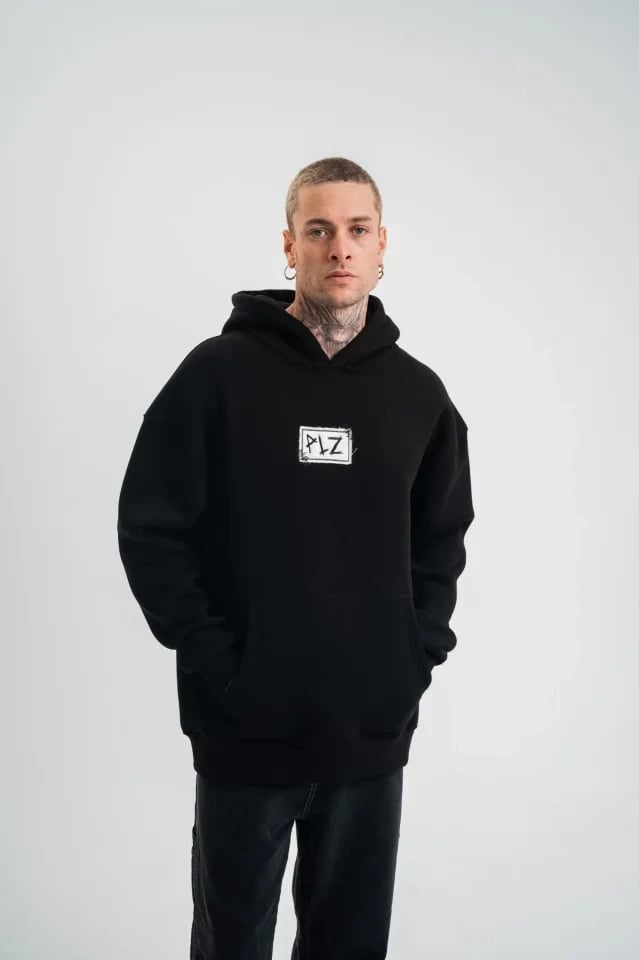 Unisex Kapşonlu Uzun Kol Patchli Nakışlı Sweatshirt - Siyah