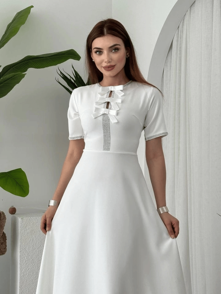 Wera Taşlı Fiyonk Detaylı Elbise